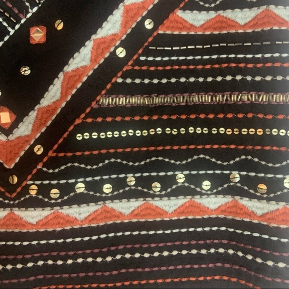 Romeo & Juliet Couture Boho Black Orange Embroidered Sequined Mini Skirt Cotton - Picture 11 of 14